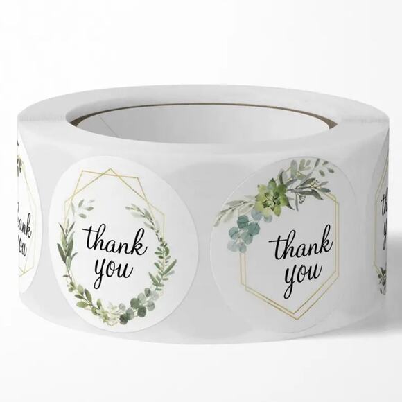 New 500 Piece Roll Self-Adhesive Thank You Stickers - 4 Designs - Picture 1 of 5